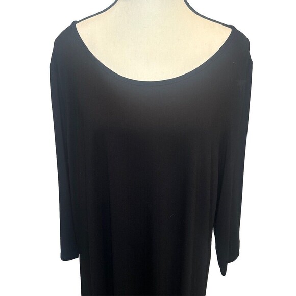 Women’s Tahari BLACK 3/4 Sleeve Rayon Spandex Midi Dress Stretchy Sz 2X - Picture 2 of 9